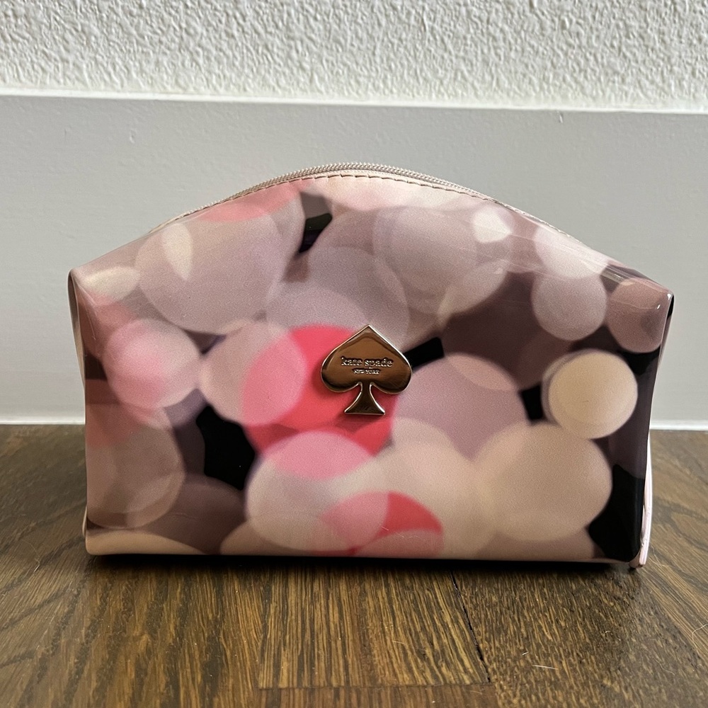 rare kate spade pink / purple festive bubbles cosmetic toiletry travel bag case